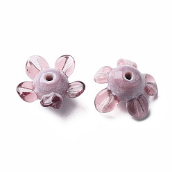 Rosy Brown Handmade Lampwork Beads, Flower, Rosy Brown, 14.5~15.5x15~16x7~8mm, Hole: 1.5mm