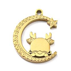 Real 18K Gold Plated Ion Plating(IP) 316L Surgical Stainless Steel Pendants, Textured, Moon with Dragon Charm, Real 18K Gold Plated, 17x13.5x1.5mm, Hole: 1.4mm
