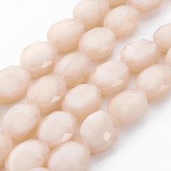 Blanco Antiguo Brillo nacarado hebras de perlas de vidrio chapado, oval con facetas, blanco antiguo, 16x12x7~7.5 mm, agujero: 1 mm, sobre 24 unidades / cadena, 15 pulgada