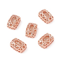 Champagne Gold Eco-friendly Brass Micro Pave Cubic Zirconia Multi-strand Links, Rack Plating, Cadmium Free & Lead Free, Rectangle, Rose Gold, Champagne Gold, 12x8x5mm, Hole: 1.2mm