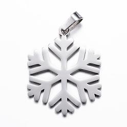 Stainless Steel Color 304 Stainless Steel Pendants, Snowflake, Stainless Steel Color, 33.5x27x1.5mm, Hole: 3x5mm