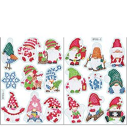 Gnome Kit d'autocollants de peinture au diamant sur le thème de Noël bricolage, y compris le sac de strass en résine, stylo collant diamant, plaque de plateau et pâte à modeler, gnome, 180x130mm, 2 feuille/jeu
