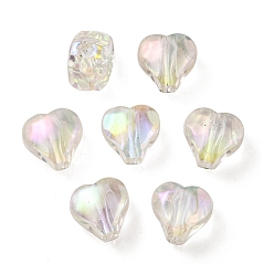 Púrpura Media Cuentas de acrílico iridiscente arcoíris chapadas en uv, cuenta de dos tonos en cuenta, corazón, púrpura medio, 11x11.5x8 mm, agujero: 3 mm