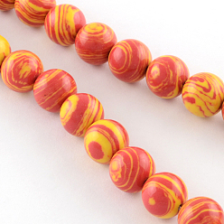 Rouge Orange Pierres précieuses synthétiques teints rangées de perles rondes, rouge-orange, 6mm, Trou: 1mm, Environ 66 pcs/chapelet, 15.35 pouce