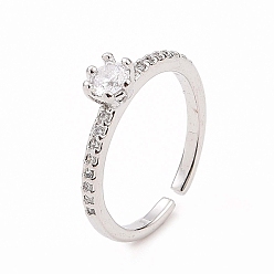 Платина Открытое кольцо-манжета с прозрачным кубическим цирконием и бриллиантом, украшения из латуни для женщин, платина, внутренний диаметр: 15.5 мм