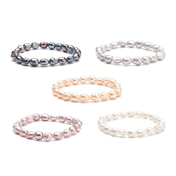 Color mezclado Pulsera elástica con cuentas de perlas naturales para mujer, color mezclado, diámetro interior: 2-3/8 pulgada (5.9 cm)