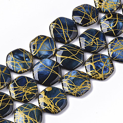 Dark Blue Drawbench Freshwater Shell Beads Strands, Dyed, Hexagon, Dark Blue, 18~20x17.5~18.5x3.5~5.5mm, Hole: 1mm, about 21pcs/Strand, 15.16 inch~15.98 inch
