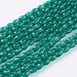 Teal Faceted Glass Beads Strands, teardrop, Teal, 5x3mm, Hole: 0.5mm, about 85~95pcs/strand, 16.5~18.7 inch(42~47.5cm)