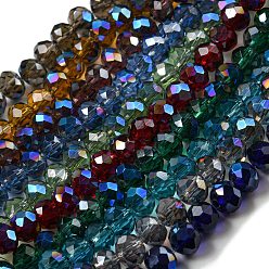 Couleur Mélangete Perles en verre electroplate, demi-plaqué, bleu plaqué, facette, rondelle, couleur mixte, 6x5mm, Trou: 1mm, Environ 85~88 pcs/chapelet, 16.1~16.5 pouce (41~42 cm)