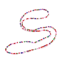 Deep Pink Waist Beads, Sparkling Glass Seed Beads Stretch Body Chain, Fashion Bikini Jewelry for Women, Deep Pink, 31-1/2~32-1/4 inch(80~82cm)