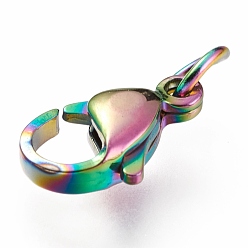 Rainbow Color Ионное покрытие (ip) 304 застежки-клешни из нержавеющей стали, с целью перехода в кольце, Радуга цветов, 12x7x3.5 мм, отверстие : 3 мм, Перейти кольцо: 5x0.6 мм
