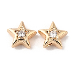 Clair Laiton avec perles de zircone cubique perles, réel 18 k plaqué or, étoiles, clair, 7.5x8x3mm, Trou: 1mm