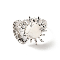 Howlite Natural Howlite Sun & Moon Open Cuff Rings, Platinum Brass Jewelry for Women, Lead Free & Cadmium Free, Inner Diameter: 17~18mm