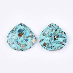 Cyan Assembled Synthetic Imperial Jasper and TurquoisePendants, Dyed, teardrop, Cyan, 40.5x40.5x7mm, Hole: 1.2mm