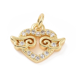 Golden Brass Micro Pave Cubic Zirconia Charms, with Jump Ring, Heart with Wing Charm, Golden, 10x13x2mm, Hole: 2.8mm