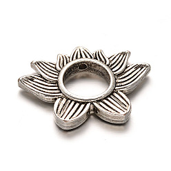 Antique Silver Flower Tibetan Style Alloy Beads, Cadmium Free & Lead Free, Antique Silver, 22x30.5x4mm, Hole: 1.5mm