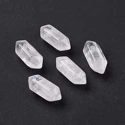 Cristal de cuarzo Colgantes puntiagudos de doble terminal de cristal de cuarzo natural, cristal de roca, encanto de bala facetada, 18.5~20x8~9x8~9 mm, agujero: 1.5 mm