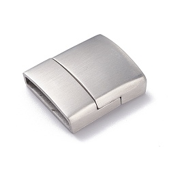 Stainless Steel Color Matte 304 Stainless Steel Rectangle Magnetic Clasps with Glue-in Ends, Stainless Steel Color, 23x21x7mm, Hole: 18.5x4mm