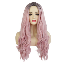 Pink Perruques longues, cheveux bouclés sexy parti ombre femmes, perruque synthétique, fibre haute température résistante à la chaleur, rose, 27.6 pouce (70 cm)
