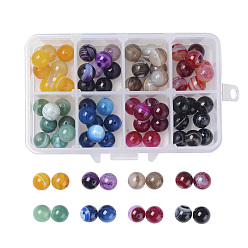 Mixed Color Natural Striped Agate/Banded Agate Beads, Round, Dyed & Heated, Grade A, Mixed Color, 10mm, Hole: 1mm, 8colors, 10pcs/color, 80pcs/box