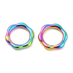Rainbow Color 304 de acero inoxidable que une los anillos, flor, color del arco iris, 13.5x12.5x2 mm, diámetro interior: 8.5 mm