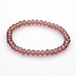 Purple Glass Rondelle Beads Stretch Bracelets, Purple, 58mm