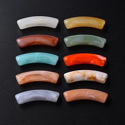 Couleur Mélangete Perles acryliques bicolores, pierre d'imitation, tube incurvé, couleur mixte, 31x9.5x7.5mm, Trou: 1.8mm, environ345 pcs / 500 g