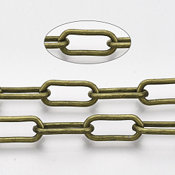 Bronce Antiguo Cadenas de clips de hierro sin soldar, cadenas portacables alargadas estiradas, con carrete, Bronce antiguo, 14x6x1.4 mm, aproximadamente 82.02 pies (25 m) / rollo