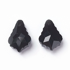 Noir Pendentifs en verre à facettes, feuille, noir, 16x11x6mm, Trou: 1.5mm