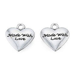 Antique Silver Tibetan Style Alloy Pendants, Cadmium Free & Lead Free, Heart with Word Made with Love, Antique Silver, 19x17x3mm, Hole: 2.5mm, about 330pcs/1000g