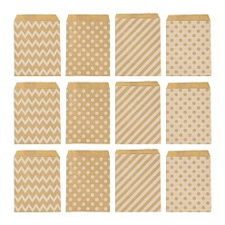 Paper 100Pcs 4 Patterns Eco-Friendly Kraft Paper Bags, No Handles, for Food Storage Bags, Gift Bags, Shopping Bags, with Diagonal Stripe/Star/Polka Dot/Wave Pattern, 18x13cm, 25pcs/pattern