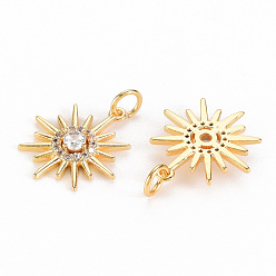 Real 18K Gold Plated Brass Micro Pave Clear Cubic Zirconia Solar Eclipse Pendants, with Jump Rings, Nickel Free, Sun, Real 18K Gold Plated, 16.5x14.5x2.5mm, Jump Ring: 4.5x0.6mm, 3.3mm inner diameter
