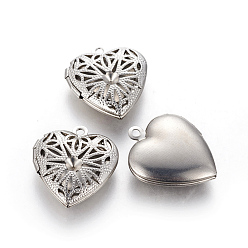 Stainless Steel Color 316 Stainless Steel Locket Pendants, Hollow, Heart, Photo Frame Charms for Necklaces, Stainless Steel Color, Fit for 3mm rhinestone, 22~22.5x19~19.5x5.5mm, Hole: 1.6mm