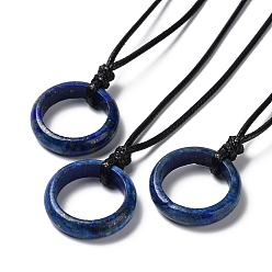 Lapis Lazuli Natural Lapis Lazuli Ring Pendant Necklace with Waxed Cords, 29.53~29.92 inch(75~76cm), Pendant: 26x6mm