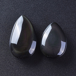 Obsidian Natural Obsidian Beads, No Hole, Teardrop, 31~46x21.5~30x10~15mm