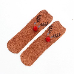 Deer Coral Velvet Knitting Socks, Cartoon Crew Socks, Winter Warm Thermal Socks, Christmas, Deer, 250mm