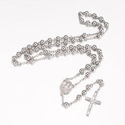 Couleur Acier Inoxydable 201 colliers en acier inoxydable, colliers de perles de chapelet, couleur inox, 25.2 pouce (64 cm)