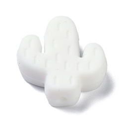 White Silicone Focal Beads, Chewing Beads For Teethers, Cactus, White, 25x23x8mm, Hole: 2.3mm