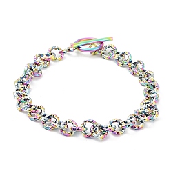 Rainbow Color Chapado de iones (ip) 304 pulsera de cadena rolo texturizada de acero inoxidable, color del arco iris, 8-1/4 pulgada (21 cm)
