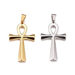 Mixed Color 304 Stainless Steel Big Pendants, Ankh Cross, Mixed Color, 65x37x4.5mm, Hole: 11x8mm