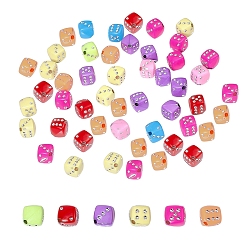 Mixed Color Plating Acrylic Beads, Metal Enlaced, Dice, Mixed Color, 8x8x8mm, Hole: 1mm, about 1030pcs/500g