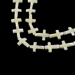 Trochus Shell Cross Natural Trochid Shell/Trochus Shell Beads Strands, 18x13~14x3.5mm, Hole: 1mm, about 22pcs/strand, 15.7 inch
