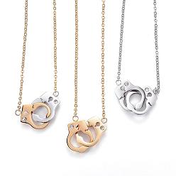 Mixed Color 304 Stainless Steel Pendant Necklaces, with Rhinestone, Handcuffs, Mixed Color, 17.32 inch(44cm)