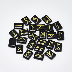 Noir Peint à la bombe cabochons de verre, rectangle avec runes / futhark / futhorc, noir, 19~20x14~15x4.5~6 mm, 25 pcs / set