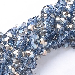 Bleu Clair Perles de verre à facettes rondelle facettes, demi-plaqué, bleu clair, 4x3mm, Trou: 1mm, Environ 140 pcs/chapelet, 16.5 pouce