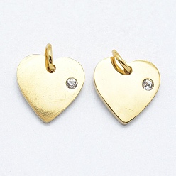 Real 18K Gold Plated 316 Surgical Stainless Steel Pendants, with Cubic Zirconia, Heart, Clear, Real 18K Gold Plated, 12x12x2mm, Hole: 3mm
