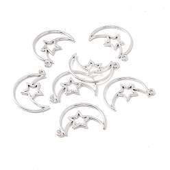 Antique Silver Tibetan Style Alloy Pendants, Moon with Star, Antique Silver, 37x25x2mm, Hole: 1.8mm