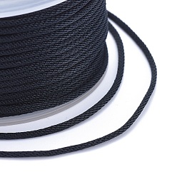 Noir Cordons tressés en polyester, pour la fabrication de bijoux, noir, 2mm, environ 21.87 yards (20m)/rouleau