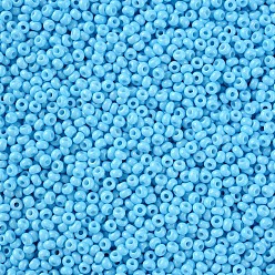 Azul Cielo 11/0 calificar unas cuentas redondas de semillas de vidrio, pintura para hornear, luz azul cielo, 2.3x1.5 mm, agujero: 1 mm, sobre 48500 unidades / libra