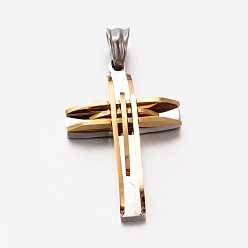Golden Men's Jewelry 201 Stainless Steel Cross Pendants, Golden, 33.5x22x4.5mm, Hole: 5x6mm